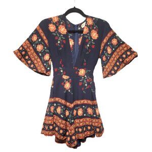 Floral Mini Romper Dress V Neckline